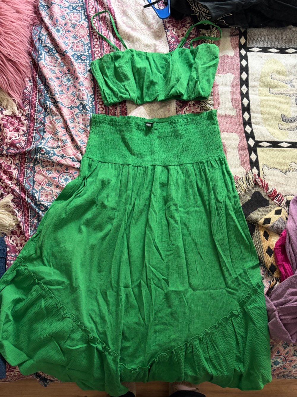 wild fable Green Smocked Crop Top and Matching Skirt Set